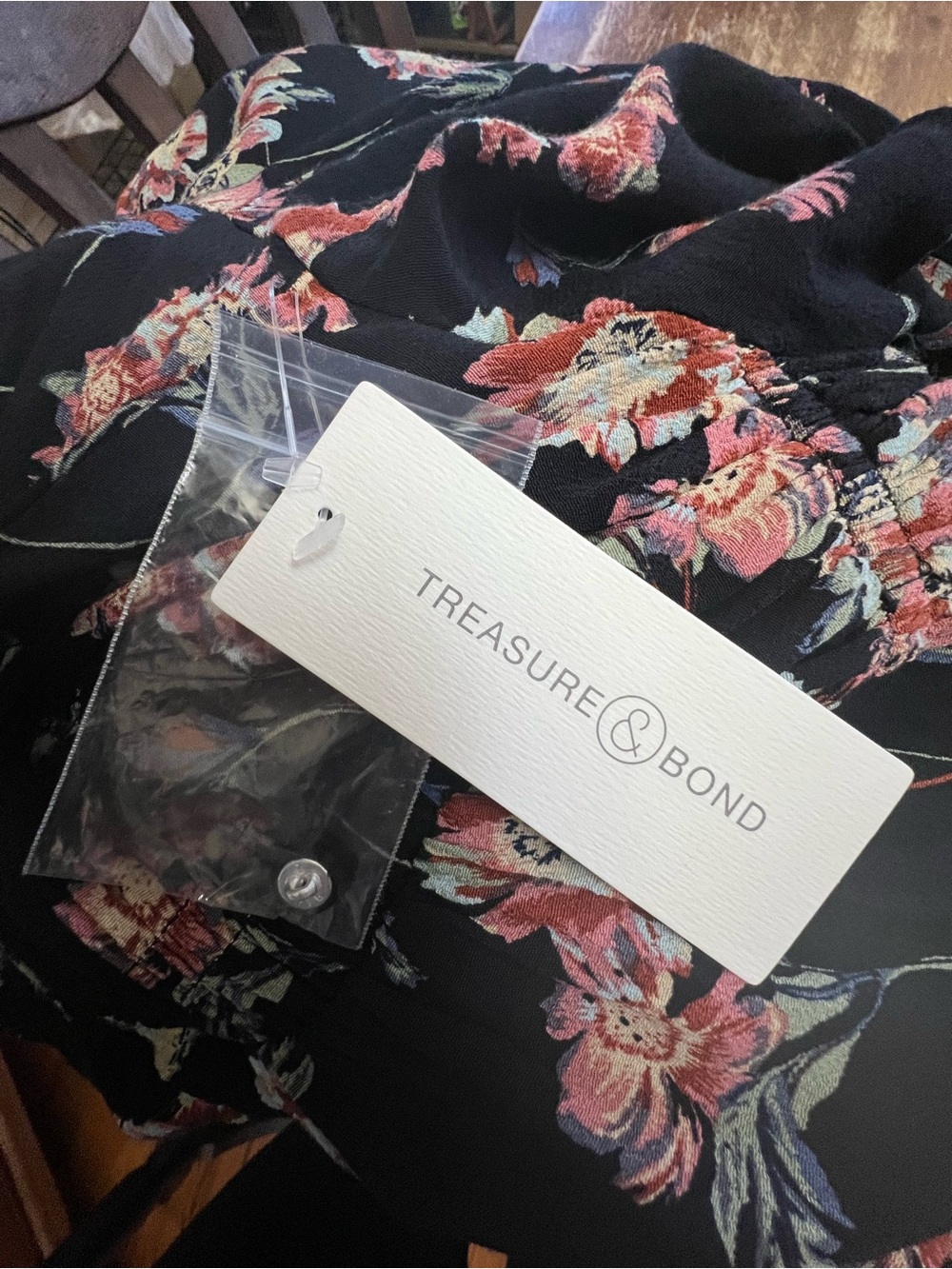 Treasure & Bond Black Maxi Dress with Pink Floral Print - Picture 9 of 9
